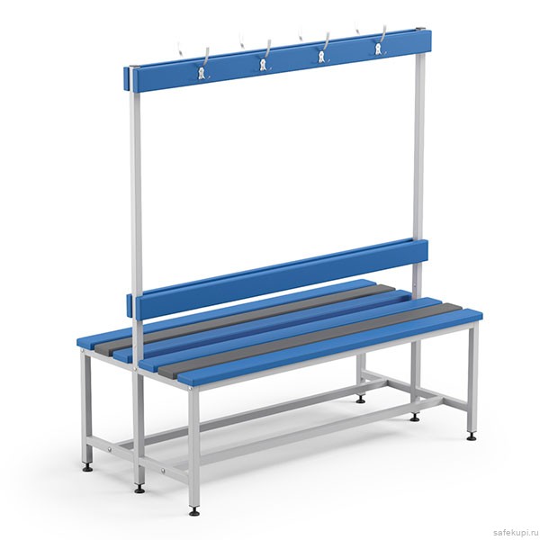 Скамейка двойная с сиденьем из пластиковых брусьев с вешалкой СКП-2В-1500